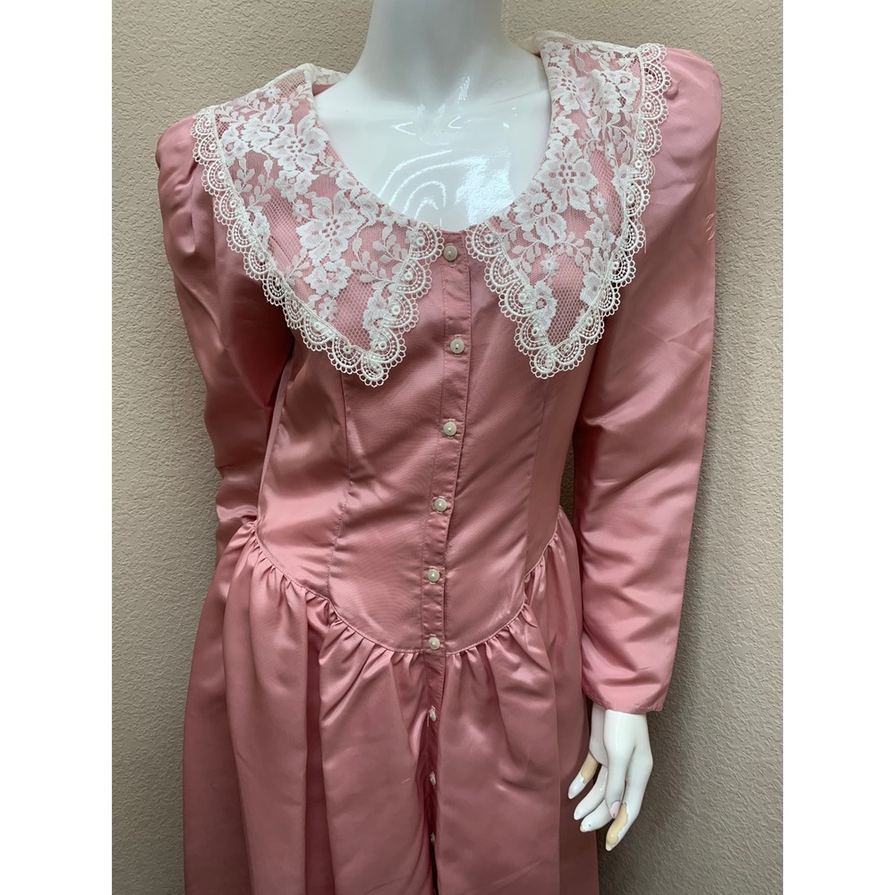 VTG Gunne Sax Jessica McClintock Pink Lace Western Maxi Dress 80s Sz 9